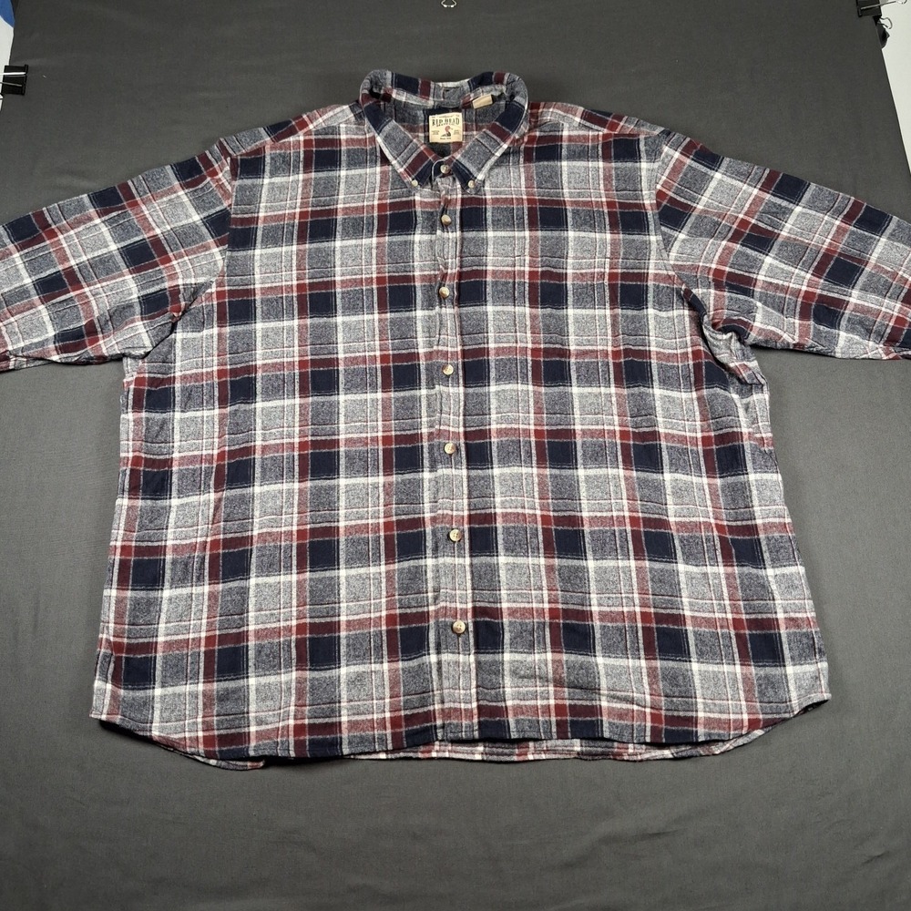 RedHead Brand Co. Big & Tall Men's 5XL Plaid Flannel Shirt - Red/Gray/Navy Blue